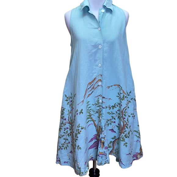 DKNY Donna Karen Blue Linen Sleeveless Dress Size 2 - Picture 1 of 9